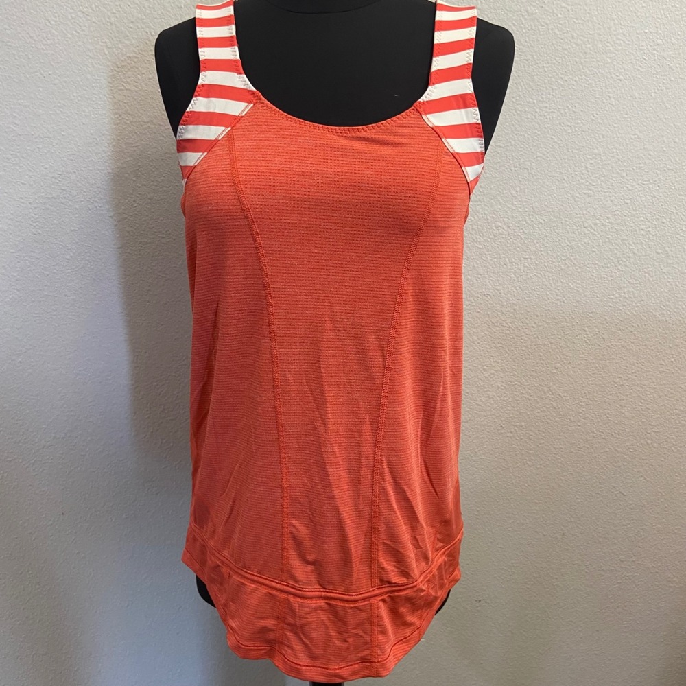 Lululemon 8 Run For Your Life Racerback Tank Top Orange Striped Athletic Women's